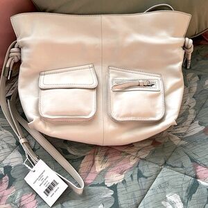 White Leather Crossbody Bag and Adjustable Strap. 11 1/2" X 8 5/8" X 4 1/2". NWT